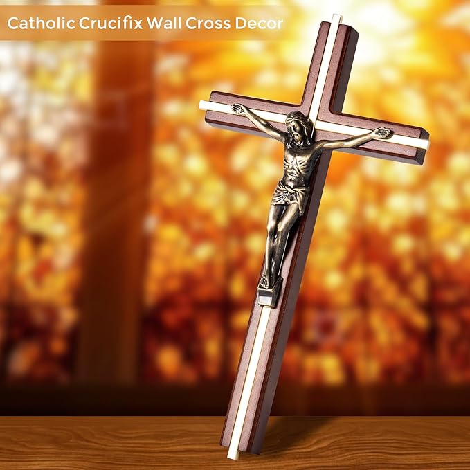 ACHIBANG 10" Crucifix Wall Cross with Jesus – Catholic Wooden Cross for Faith & Blessing, Wall or Home Decor