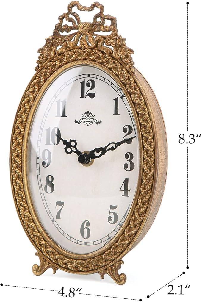 NIKKY HOME Gold Table Clock Silent Non-Ticking, Small Shelf Desk Top Clock Battery Operated Classic Home Decor for Fireplace Mantel, Desktop, Countertop