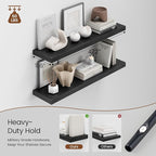 Heimlove 48W x 12D Long Floating Shelf, 12 Inch Deep Black Floating Shelves for Wall Set of 2, Wood Shelves for Bedroom Living Room Bathroom Kitchen Home Office, Wall Shelves with Heavy Duty Bracket