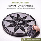 Marble Black Soapstone Incense Stick Holder | Handmade Round Incense Burner with Sun Carving | Decorative Ash Catcher for Home, Office, Meditation & Puja Décor
