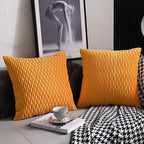 Fall Golden Yellow Couch Pillow Covers: 2 Pack 22x22 Inch Original Striped Velvet Square Throw Pillow Cases for Farmhouse Home Decor