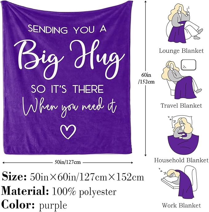 Pubrave Inspirational Gifts for Women, Get Well/Thinking of You/Cheer Up/Birthday Gifts for Women/Girls, Hug/Love Blanket Purple 60x50in