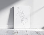 Minimalist Face to Face Wrapped Canvas Wall Art Two Portraits Continuous Line Drawing 16x20 Inch Gallery Stretched Modern Asian Home Art Decor