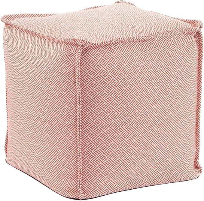 Howard Elliott Square Pouf Ottoman Foot Rest With Cover, Round Stuffed Filled Foot Stool, Fluffy Compact & Comfortable Soft Seating for Living Room & Bedroom, 20 x 20 x 18 Inch, Rhubarb