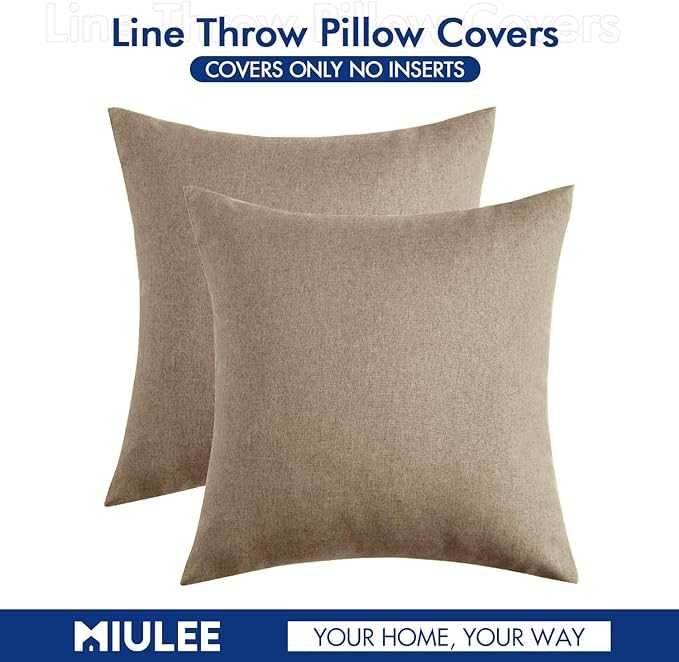 MIULEE Pack of 2 Decorative Outdoor Solid Waterproof Throw Pillow Covers Faux Linen Garden Farmhouse Cushion Cases for Patio Tent Balcony Couch Sofa 16x16 Inch Taupe Grey