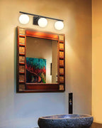 New Bathroom Vanity Light Fixtures 3 Lights Brushed Black Milk White Globe Glass Shade Modern Wall Bar Sconce Over Mirror (Exclude G9 Bulb)