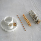 4 in 1 Incense Holder, Ceramic Incense Stick and Palo Santo Holder,Sage Holder for Burning- 4.25" Ceramic Ash Catcher Tray for Meditation and Yoga Room (White)