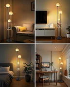 Lightdot Full Dimmable Floor Lamp for Living Room 3-Globe Standing Lamp with Table Candle Holder Style Black Tall Lamps for Bedroom/Sofa Beside/Corner Decor with 3000K Soft Warmwhite Bulbs Included