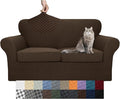 YEMYHOM Latest Checkered 3 Pieces Couch Covers for 2 Cushion Couch High Stretch Thickened Love Seat Sofa Cover for Dogs Pets Elastic Loveseat Slipcover Protector (Dark Coffee), 55"-69"(2 Cushions)