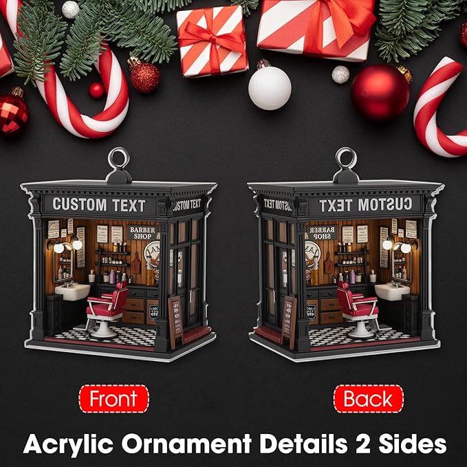 Personalized Barber Shop Christmas Ornament 2025, Custom Name Hair Salon Decor, 2D Flat Acrylic Xmas Tree Decoration, for Barber & Stylist