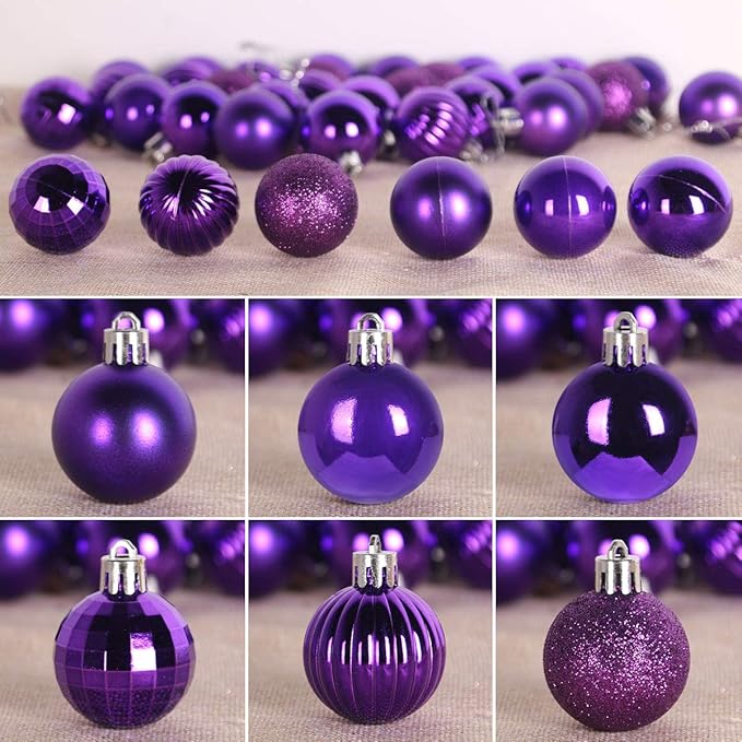 Purple 1.6" Small Christmas Balls Christmas Tree Decoration Ornaments Shatterproof Hanging Balls for Birthday Halloween Holiday Wedding Decorations Set of 36pcs