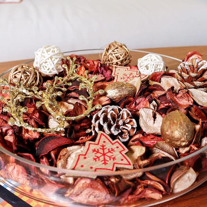 Qingbei Rina Christmas Potpourri Bags,Tea Scented Potpourri Bowl Filler Dried Flower, Home Fragrance Sachet, Winter Holiday Decorative Vase Decor,8.4 oz,Gold
