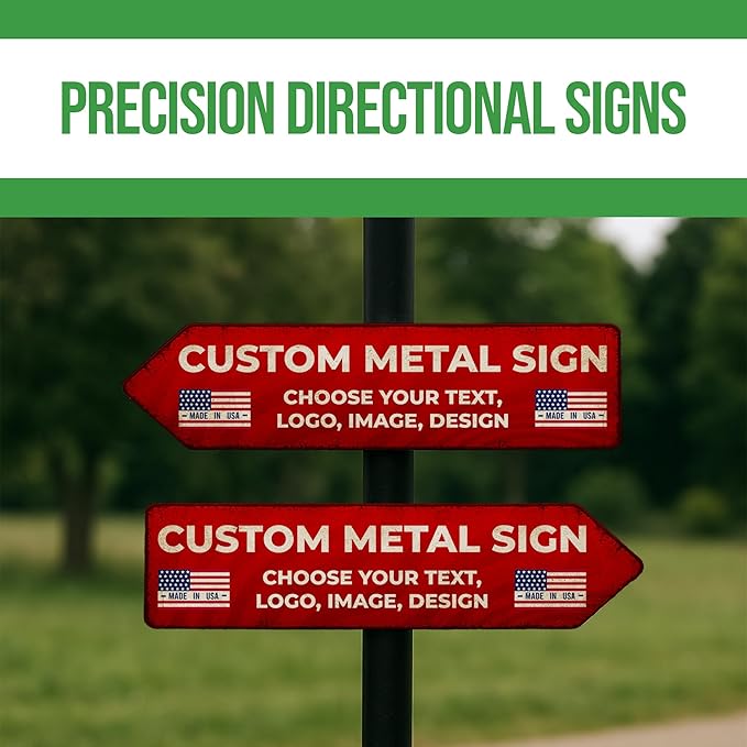 BCB Custom Left Arrow Metal Sign | Directional Signs for Indoor & Outdoor Use | Personalized Rust-Free Metal Yard Display | Weatherproof Road Arrow Marker | Multiple Sizes | Made in USA