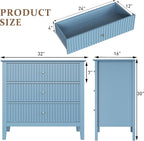Large Muted Blue 3 Drawer Dresser, Painted 30 Inch Tall Wood Nightstand with Storage, Wide Modern Chest of Drawers with Ball Bearing Slide for Bedroom Hallway Living Room Entryway Office