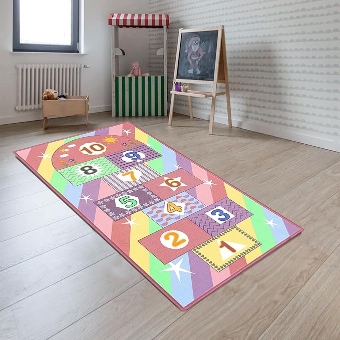 Booooom Jackson Hop and Count Hopscotch Kid Rug,40''x70'' Kids Carpet Rugs for3, 4, 5, 6, and 7 Year Olds,Rainbow Rug for Girls Bedroom and Kids playroom, Floor Mat Suitable for Indoor and Outdoor