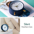 4 inches Super Silent Alarm Clock, Navy Blue Beep Wake Round Alarm Clock with Night Light,Battery Operated,Easy Set Entry Lux Stylefor Desk, Bedroom and Home Decoration