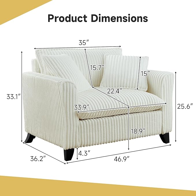 ERYE Living Room Accent Chair, Modern Corduroy Upholstered Chair Wider Seat Cushion Leisure Armchair W/2 Pillows and Removable Cover for Home Apartment,Bedroom,Office