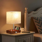 Kakanuo Fully Dimmable Nightstand Lamp for Bedroom with USB C Ports, Small Bedside Table Lamp with Charging Outlets and Phone Stands, Vintage Wooden Desk Lamp for Living Room, LED Bulb Included