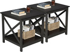 ChooChoo End Tables Set of 2, 24 Inch End Table with 2-Tier Storage Shelf, Side Table for Living Room, Wood Nightstand for Bedroom, Office, Painted Surface, Black