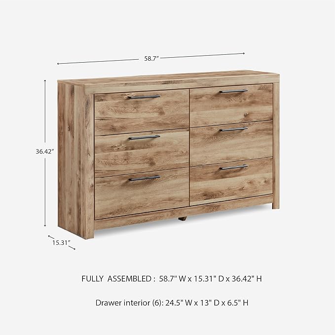 Signature Design by Ashley Hyanna Mid-Century Modern 6 Drawer Dresser, Light Brown & Beige