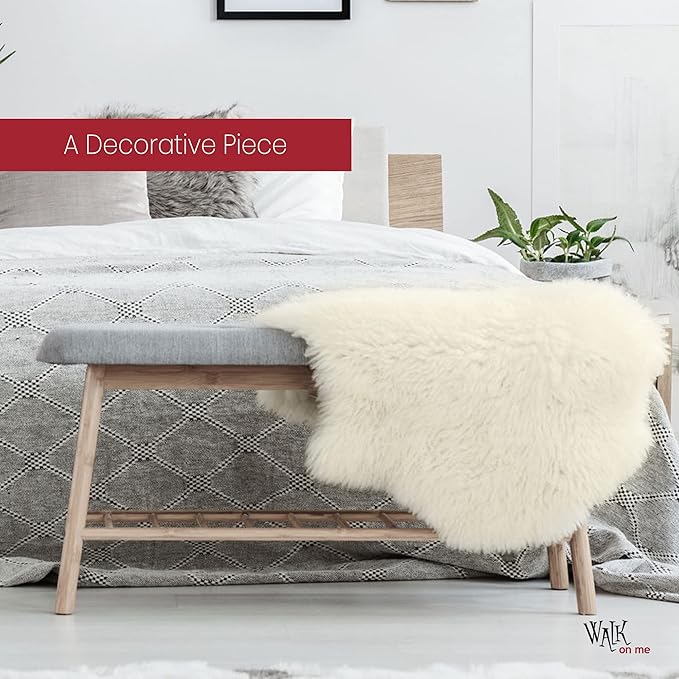 Silky Soft Faux Fur Rug, 5 ft. x 7 ft. Ivory Fluffy Rug, Made in France, Sheepskin Area Rug, Shaggy Rug for Living Room, Bedroom, Kid's Room, or Nursery, Home Décor Accent with with Non-Slip Backing