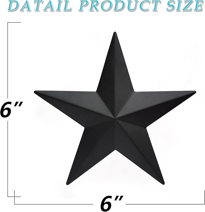 JoyEvy 6" 6pieces Per Set Black Metal Barn Star Wall Decor,Texas Stars Art,Metal Stars Rustic Vintage Western Country Farmhouse Home Indoor or Outdoor Decoration