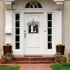 Ultra Large 14'' Last Name All Year Round Front Door Wreath with 26 Initial Letter Welcome Sign All Seasons Eucalyptus Garland and Bow Wreaths for Front Door Porch Farmhouse Decoration (L)