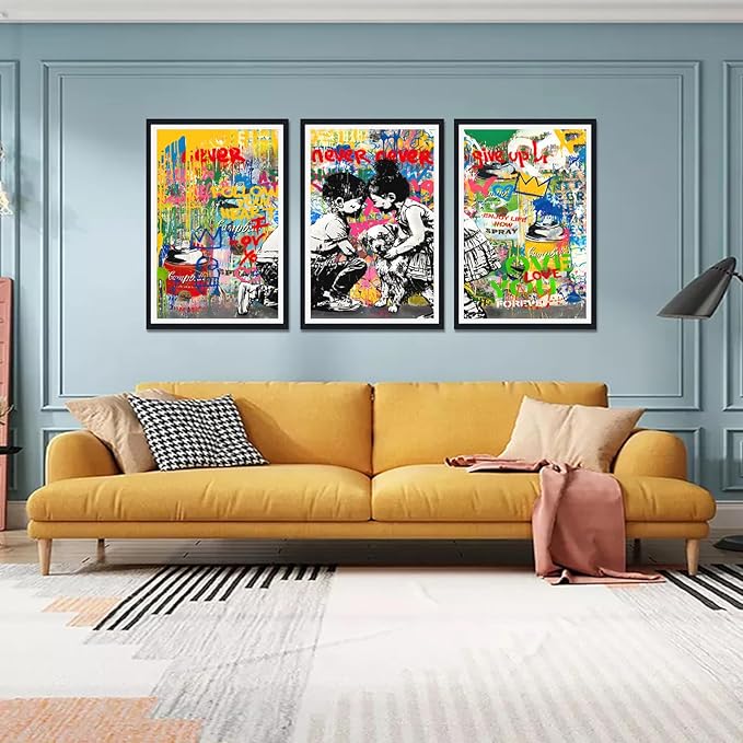 Novatique Banksy Canvas Wall Art Colorful Graffiti Picture Wall Decor Street Art Painting Graffiti Poster Aesthetic for Bedroom Bathroom,24" x 36" x 3pcs