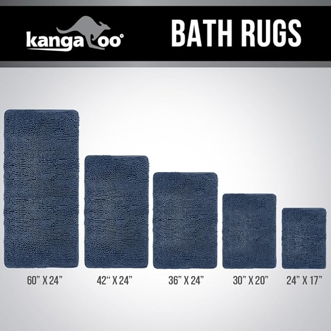 KANGAROO Bathroom Rugs, Chenille Soft Absorbent Bath Rug, Shaggy Shower Mat, Quick Dry Machine Wash Bathmat, Plush Carpet Mats for Tub, Bathtub and Room Home Decor Accessories, 36x24, Navy Blue