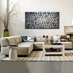 MyArton Large Thick Abstract Dark Silver add Golden Square Wall Art Hand Painted Artwork Textured Oil Painting on Canvas Framed Ready to Hang 60x30inch