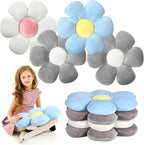 Reginary 4 Pcs Flower Floor Pillows Cute Plush Flower Throw Pillows Daisy Floor Seat Cushion Chair Pads for Back to School First Day of School for Sofa Couch Bed Decor(15 Inch,Gray, Blue, White)
