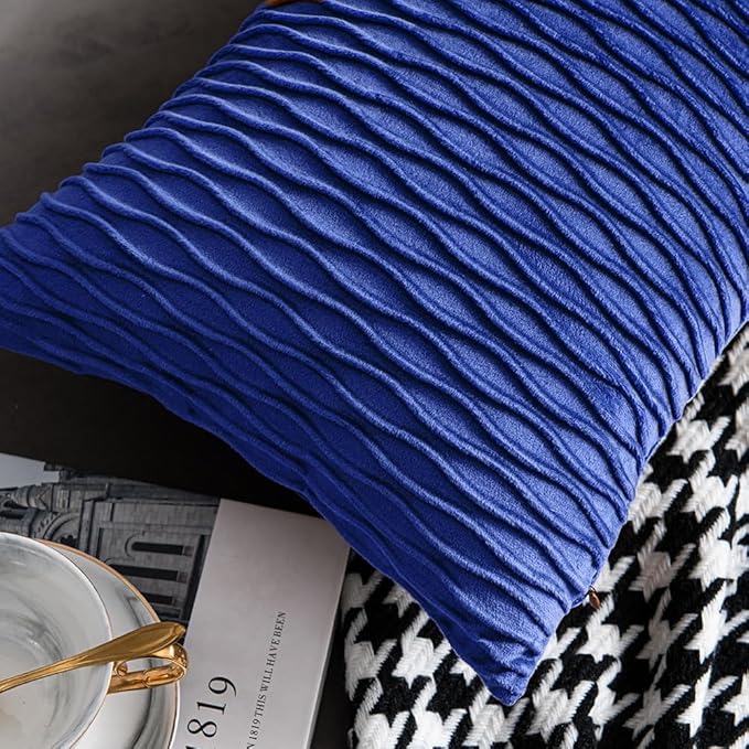 12x20 Blue Throw Pillow Covers: 2 Pack Original Striped Velvet Rectangular Decorative Pillow Cases for Farmhouse Couch