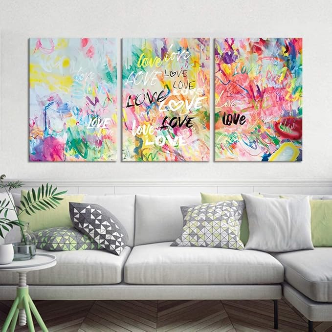 Novatique Colorful Flower Graffiti Canvas Wall Art Rose Wall Decor Beautiful Graffiti Street Painting Canvas Print for Living Room Home Decor, 20" x 28" x 3Pcs