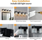 Modern Bathroom Vanity Light 4-Lights Plating Black Vanity Light Crystal Wall Light Bathroom Light Fixtures