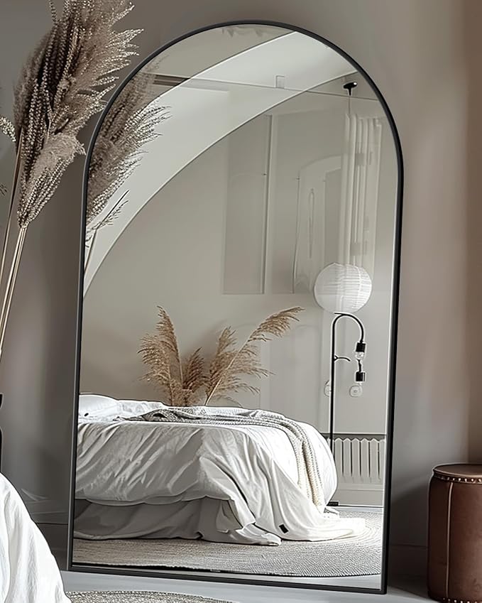 Antok Full Length Mirror, 76"x44" Floor Mirror, Arched Floor Standing Freestanding Arch Full Body Mirrors with Stand for Bedroom, Hanging Mounted for Living Room Cloakroom,Black