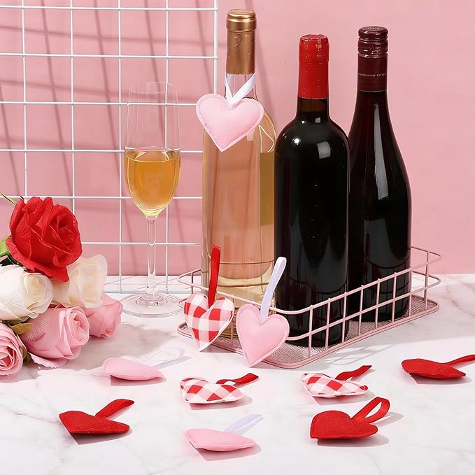Syhood 12 Pcs Valentine's Day Felt Heart Ornaments Hanging Tree Decor for Wedding, Anniversary, Christmas Party Supplies, Winter Home Decorations(Pink and Red,Elegant Style)