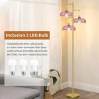 Vintage Floor Lamps for Living Room-3 Light Gold Dimmable Floor Lamp with Three Bulbs & Glass Lampshape, Mid Century Modern Standing Lamp Tree Tall Flower Floor Lamp for Bedroom Living Room,Corner