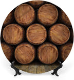 Ceramic Plates, Wine Decorative Ceramic Plates, Wall of Wooden Barrels, 10 Inch, for Dining, Parties, Wedding, Multicolor