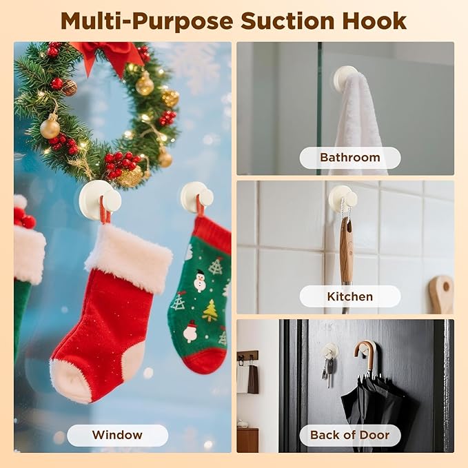 OUTXE Wreath Hanger for Front Door, Heavy Duty Suction Cup Reef Hook for Glass Window/Over Door, Christmas/Thanksgiving/Halloween/July 4th/Easter/Valentine/Winter/Fall/Summer/Spring (White, 4-Pack)