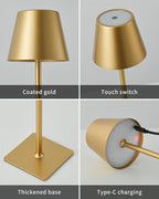 KDG 2 Pack Cordless Table Lamp, Portable LED Desk Lamps, 5000mAh Battery Operated, 3 Color Stepless Dimming Up, for Restaurant, Bedroom, Outdoor Camping, Coffee Shop, Night Light, Rechargeable (Gold)