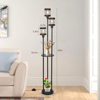 Airposta Vintage Floor Lamp with Shelves, Farmhouse Wood Floor Lamps for Living Room, Black Standing Lamp for Bedroom, Industrial Floor Lamp with Table, Rustic Tall Lamp for Office Corner Home Décor