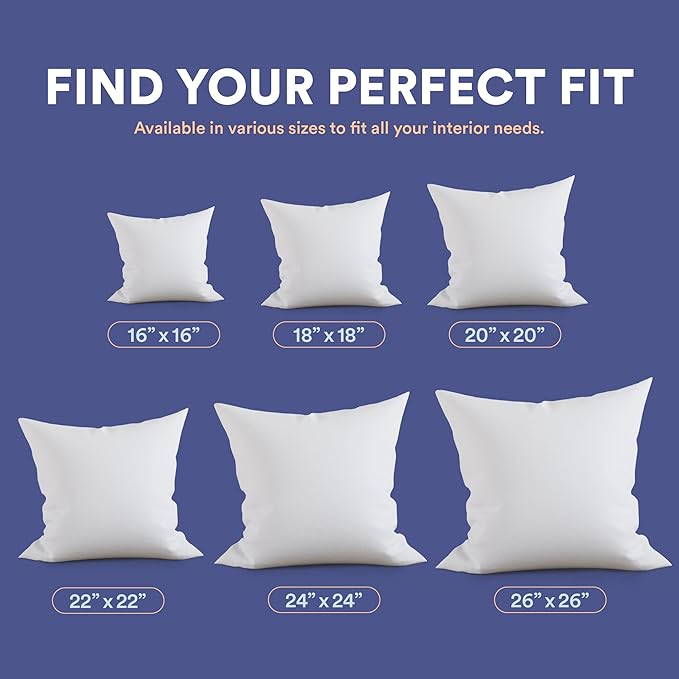Continental Bedding Throw Pillow Inserts - 26x26, 80% White Goose Down & 20% Feather Fill - Soft Decorative Euro Pillows for Couch, Bed, Sofa & Living Room - Luxurious Comfort & Support