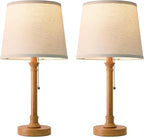 Oneach 19.5" Small Table Lamps Set of 2, Pull Chain Switch Bedside Table Lamps, Modern Nightstand Lamp with Linen Shade, Rustic Lamp for Living Room, Bedroom, Home Office, Nursery