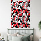 Ambesonne Abstract Tapestry, Abstract Geometric Half Triangles Squares Maze Inspired Image, Fabric Wall Hanging Decor for Bedroom Living Room Dorm, 30" X 45", Charcoal Vermilion