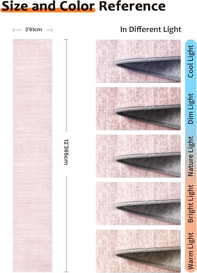 Art&Tuft Non-Slip Runner Rug - 2x12 Runner Rug Washable Low-Pile Rugs Runners, Soft Distressed Carpet Runner for Bedroom Bathroom Kitchen Laundry Living Room, Lightpink