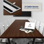 Sturdy Conference Table with Cable Management Grommets Modern Rectangle Office Meeting Table with Wood Tabletop and Metal Frame & Legs- Easy Assembly Boardroom Table (Dark Brown, 12 Foot)