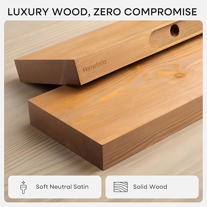 Homeforia 30 inch Golden Oak Floating Shelf, High End Solid Real Wood 30inch Small Floating Shelves for Wall Mounted, Oak Wooden 30in Floating Shelves, Heavy Duty Bracket, 30 X 6.5 X 1.75 in, Set of 3