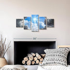 ElephantStock Stairway To Jesus Christ Wall Art Multi Piece Canvas - 5 Panel Christian Pictures Decor - Digital Design Canvas Print - Christian Wall Decor - 29" X 12"