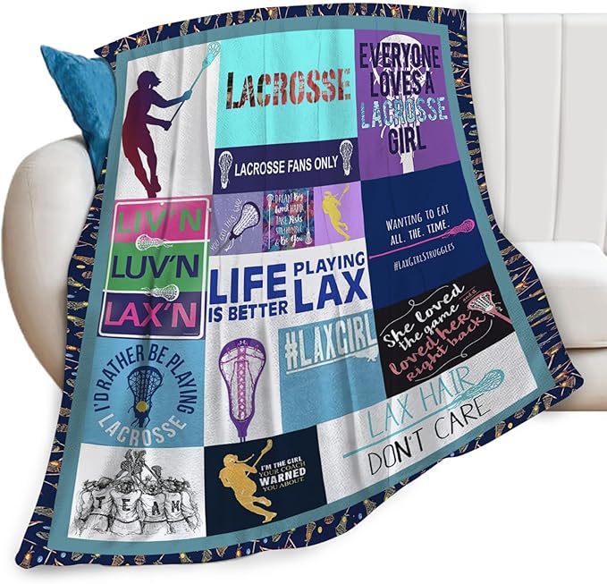 Lacrosse Throw Blanket for Women Girls, Lacrosse Sport Fleece Blankets Lightweight Fuzzy Cozy Plush Flannel Fleece Decor for Bed Sofa 60"x80"