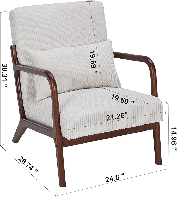 KEIKI Mid-Century Modern Upholstered Accent Chair, Arm Chair with Pillow for Home Seating